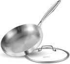 LOLYKITCH 10 Inch Tri-ply Stainless Steel Frying Pan with Lid,Skillet,Induction Cooking Pan,Dishwasher and Oven Safe,Detachable Handle.