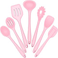 E-far Silicone Cooking Utensils Set, 7-Piece Pink Heat Resistant Kitchen Utensils Set, Kitchen Nonstick Tools Spatula Ladle Spoon Pasta Server for Non-stick Cookware, Non-Toxic & Dishwasher safe