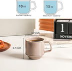 Stackable Coffee Mugs Set: 13 oz Ceramic Stacking Cups for Cappuccino Latte Tea - Microwave Safe Mug for Home & Office - 4 PCS, Grey