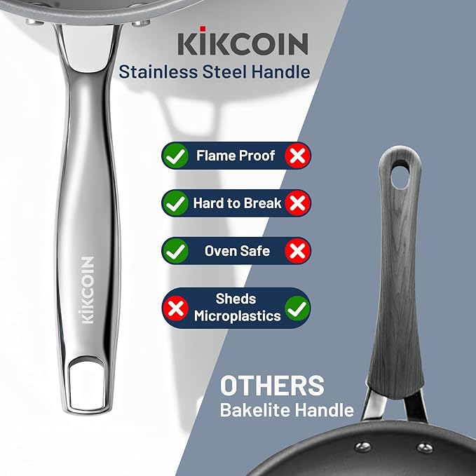 Kikcoin Non Stick Frying Pans, 3 Pack Ceramic Frying Pan for Cooking, 8+9.5+11 Inch Omelette Pans Set with Stay Cool Handle, Induction Ready, Free of PFAS PFOA PTFE, Oven/Dishwasher Safe
