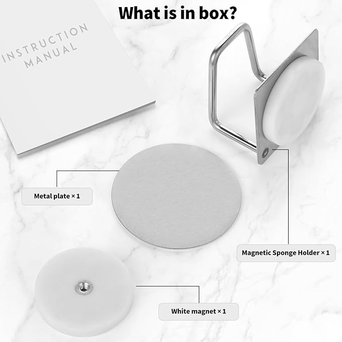 Magnetic Sponge Holder for Kitchen Sink,1 Pcs Strong Magnetic Stainless Steel Rack Stand, Kitchen Accessories, Dish Sponge Organizer, Scrubber Caddy, with Extra Magnets and Metal Plates