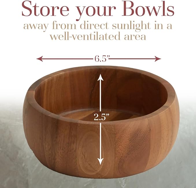 Woodard & Charles Acacia Wood Large Individual Salad Bowl, Snack Serving Bowl, 6 1/2" x 2 1/2"