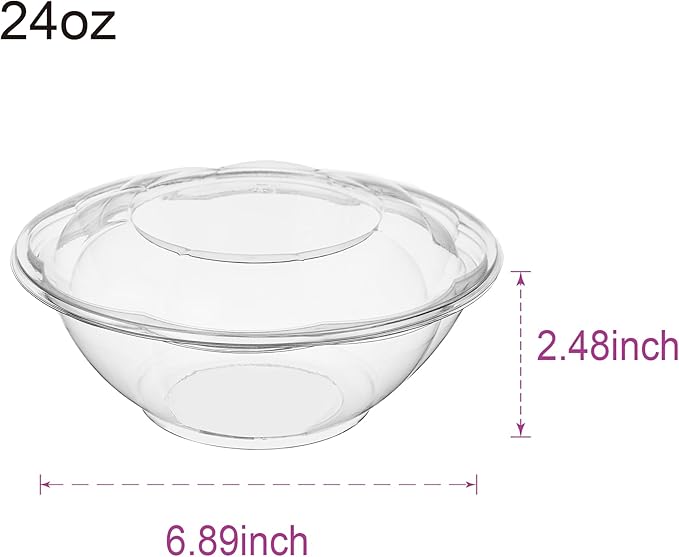 Jaluxing [24 oz. 150 Sets Clear Plastic Salad Bowls with Airtight Lids Disposable To Go Mixing Containers Serving for Fruit, Quinoa, Lunch and Meal Prep