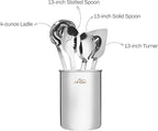 All-Clad 5-Piece Stainless Steel Kitchen Utensil Set – Includes Ladle, Solid Spoon, Slotted Spoon, Turner & Storage Caddy – Heavy-Gauge, Ergonomic, Dishwasher Safe, Silver