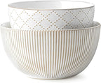 getstar Deep Ceramic Mixing Bowl Set of 2(8.7"/7.5"), 3&1.8 Qt Large Salad Serving Bowls Vintage Nesting Mixing Bowls for Cooking, Baking, Prepping, Microwave and Dishwasher Safe