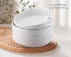 KooK Pasta Bowl, Bowl Plate, Low Bowl, Plate Bowls, Ceramic Large Shallow Bowls, Microwave and Dishwasher Safe, Great for Soups and Salads, Glossy Porcelain, 47 oz, Set of 4, White