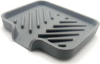 Happitasa Silicone Soap Dish Tray and Sponge Holder with Drain Chute and Feet | 3-Way Sloped Design | Bathroom and Kitchen Sink Organizer Caddy (Grey, 5"x4", 3.5 Ounces)