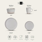 Stone Lain Jules Stoneware 16-Piece Dinnerware Set, Plates and Bowls, Service for 4, Off White, Microwave & Dishwasher Safe