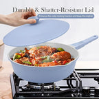 10 Inch Saute Pan with Lid, Ceramic Deep Frying Pans Nonstick, 4 Qt Non Stick Skillet with Lid, Compatible with All Stovetops, Detachable Handle, Oven Safe, PFOA Free, Blue