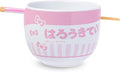 Silver Buffalo Sanrio Hello Kitty Pink Stripes Ceramic Ramen Bowl with Chopsticks, 20 Ounces