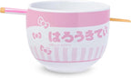 Silver Buffalo Sanrio Hello Kitty Pink Stripes Ceramic Ramen Bowl with Chopsticks, 20 Ounces