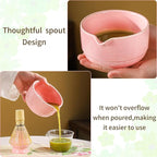 Matcha Set, 8-Piece Ceramic Matcha Bowl & Whisk Kit with Mushroom Pattern, Traditional Japanese Chawan, Bamboo Chasen, Scoop & Sifter, Gift for Tea Lovers, Zen Tea Ceremony Accessories (pink)