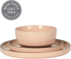 Gibson Elite Northrock Stoneware Dinnerware Set, 12-Piece Service for 4 Plates and Bowls Set – Pink Dishes with Hand-Painted Terracotta Base