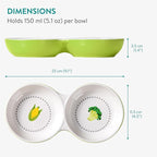 Navaris Twin Feeding Dog or Cat Bowls - Durable Double Ceramic Kitten or Puppy Bowl Set - Ideal for Food & Water for Small Pets - Space-Saving Design & Easy to Clean - Green