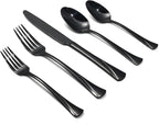 Alata Alice Black Mirror 40-Piece Silverware Set Stainless Steel Flatware Set,Service for 8,Mirror Polished Cutlery Set,Dishwasher Safe
