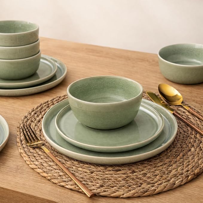 AmorArc Stoneware Dinnerware Sets,Round Reactive Glaze Ceramic Plates and Bowls Sets,Highly Scrath Resistant | Dishwasher & Microwave Safe,Service for 8 Dishes Set (24pc)