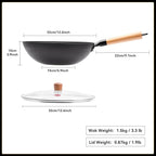 WANGYUANJI Carbon Steel Wok Pan - 12.6 Inch Flat Bottom Iron Wok, Woks & Stir-Fry Pans, Carbon Steel Pan for Induction Cookware and Gas Stoves
