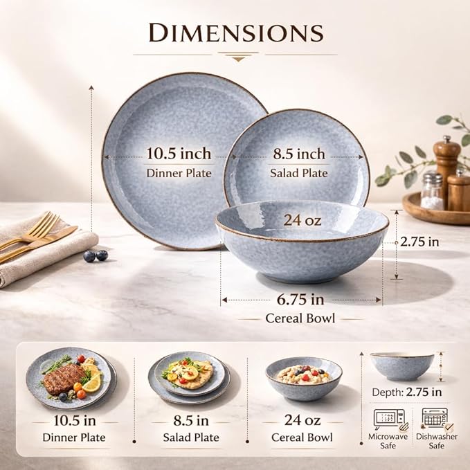 AmorArc Ceramic Dinnerware Sets,Handmade Reactive Glaze Stoneware Plates and Bowls Sets,Highly Scratch Resistant | Dishwasher & Microwave Safe Dishes Set,Service for 4 (12pc)
