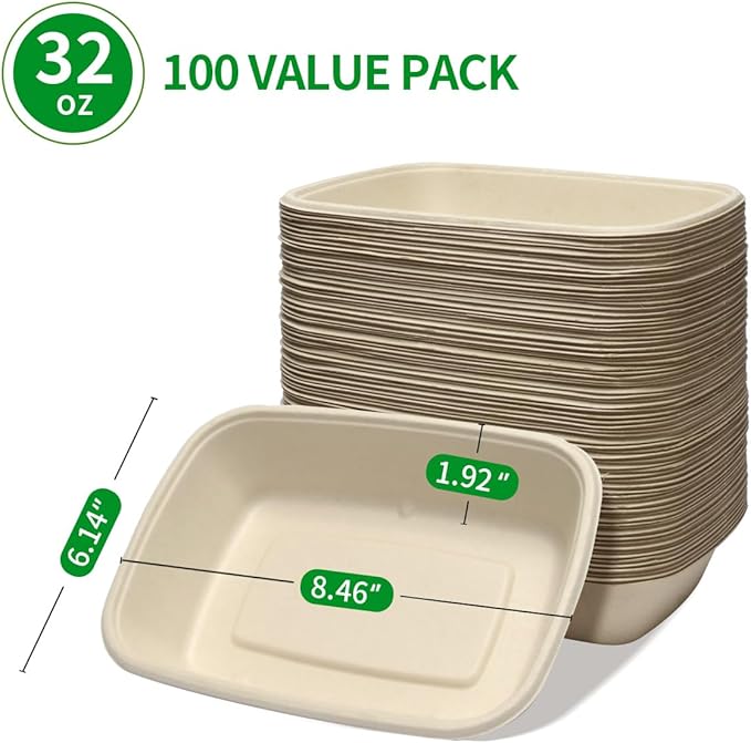 bloomoon 100 Pack 32 oz Large Paper Bowls, Chipo-tle Style Disposable Bowls for Nacho Burrito Taco Salads, Seafood Boil Crawfish Serving Bowls,100 BOWLS ONLY