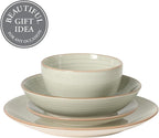 Gibson Home Stonebury 16 Piece Plates and Bowls Cream Grey Dishes - Handpainted Stoneware Dinnerware Set - Service for 4