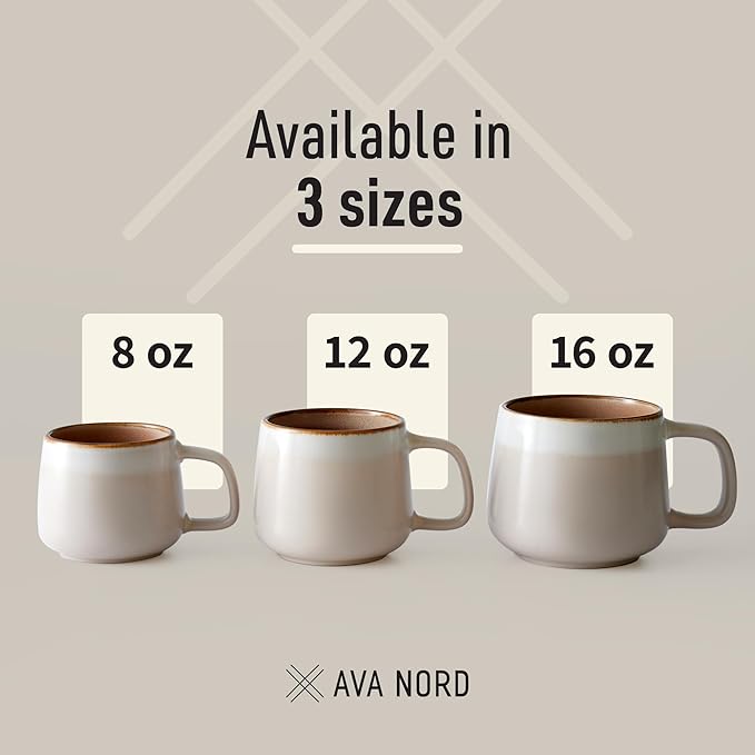 Ava Nord Small Ceramic Coffee Mugs Set of 4 | 8 oz Stoneware Coffee Cups | Lead-Free, Non-Toxic | Microwave & Dishwasher Safe | Comfortable Handle | Aesthetic Nordic Design for Cappuccino | Rose Sand
