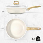 GiPP Nonstick Frying Pan Skillet with Lid - 11" White Granite Non Stick Pans, Omelette Pan with Heat-Resistant Handle, Compatible with All Stovetops, PFOA Free