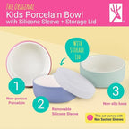 Elk and Friends Kids Porcelain Bowls with Silicone Sleeve + Silicone Lid | Kids/Toddler/Baby Feeding | Microwave & Dishwasher Safe | Non slip | Cereal/Soup/Snack Dishes & Dinnerware