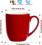 Urbanstrive 16 oz Large Coffee Mugs Set of 4 Ceramic Coffee Mug White Coffee Cups Tea Cups Idea Gift for Women Men House Warming Gifts New Home Office, Red 4 Pack