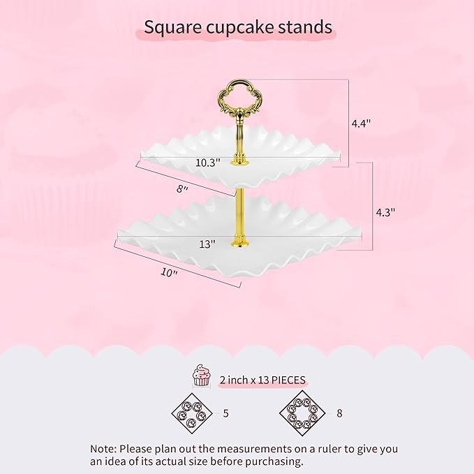 Pack of 10 NWK Cake Stand Set, with 3 x Two-Tier and 3 x Three-Tier Cupcake Stands, 4 x Appetizer Trays, 1 x Tablecloth for Birthday Bridal Baby Shower Party (Gold)