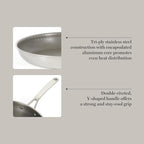Martha Stewart Badgley Hybrid Nonstick 11 Inch TriPly Stainless Steel Large Fry Pan & Stay Cool Handle - Laser Etched Non-Toxic Perfect Sear Nonstick Skillet - Dishwasher and Induction Safe
