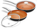KOCH SYSTEME CS 8"+11" Copper Ceramic Frying Pan Set Nonstick, Oven Safe Cooper Cookware Set, Induction Frying Pan Sets with Lids, Aluminum Pan for Effortless Cooking, All Stoves Compatible
