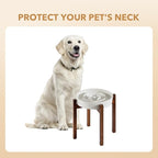 Havniva Ceramic 3.2 Cup Raised Slow Feeder Dog Bowl Set, Elevated Acacia Wood Stand for Large Dog, 9.5inch Slow Dish, Preventing Choking(Single Bowl+ Stand, Reactived Glaze -White)