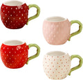 Cute Floral Coffee Mug Set of 4-12oz Ceramic Flower Embossed Cups with Petal Handles, Dishwasher and Microwave Safe