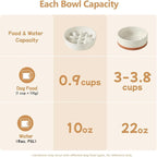 Havniva Ceramic 0.9 Cup Raised Slow Feeder Dog Food and Water Bowl Set, Elevated 6.1inch Bowl and 6.1inch Dish with Acacia Wood Stand for Small Dogs(2 x Vanilla White+ Stand)