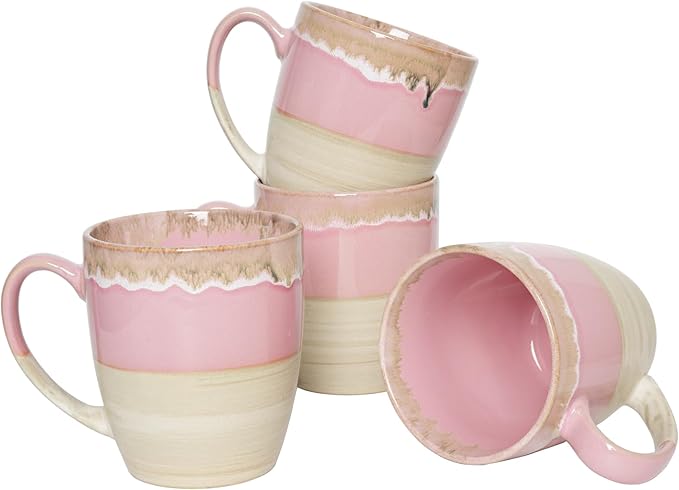 Bosmarlin Ceramic Coffee Mug Set of 4, 17 Oz, 5 Colors to Choose, Tea Cups, Dishwasher and Microwave Safe, Reactive Glaze (Pink)