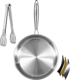 Tri-ply Stainless Steel Frying Pan 12 Inch Large Skillet for Chef's Cooking Pan Induction Oven Dishwasher Safe, Compatible with All Cooktops Up to 600℉ with Kitchen Tongs(Detachable Handle)