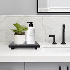 Renawe Black Bathroom Counter Organizer Wooden Display Pedesta Stand Kitchen Countertop Trays Farmhouse Wood Riser Dish Soap Dispenser Holder for Bathroom Decor Kitchen Sink Accessories Vanity Tray