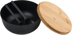 LOVYANXUE Bamboo Fiber Salad Bowl with Servers Set Large 9.8inches Nature Bamboo Mixing Bowl with Servers with Lid Spoon and Fork for Fruits,Salads and Vegetables