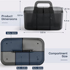 Multiuse Caddy Organizer with Handle, Portable Plastic Tote Bin - Art Craft, Stationary Pen Marker Crayons, Makeup Hair Supplies Storage - Bathroom, Classroom, Dorm, Office, Desk Holder - Clear Black