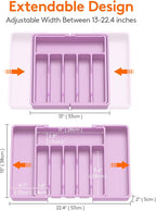 Lifewit Silverware Drawer Organizer, Expandable Utensil Tray for Kitchen, BPA Free Flatware and Cutlery Holder, Adjustable Plastic Storage for Spoons Forks Knives, 13-22 x 15", Purple