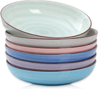 Selamica Ceramic Pasta Bowls Set 34 OZ, Large Salad Bowl 8.6 Inch Deep Plates for Pasta Soup, Microwave & Dishwasher Safe, Set of 6, Gradient Color