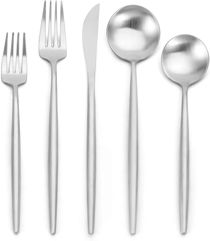 Matte Silverware Set, Oliviola 40-Piece Stainless Steel Flatware Cutlery Set Service for 8, Satin Finish Kitchen Utensil Set, Dishwasher Safe