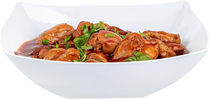 Restaurantware Moderna 32 Ounce Fancy Plastic Bowls 10 Square Disposable Salad Bowls - Durable Heavy-duty White Plastic Bowls For Warm And Cold Foods