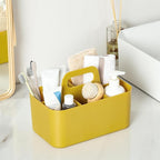 Multiuse Caddy Organizer with Handle, Portable Divided Plastic Tote Bin - Art Craft, Stationary Pen Marker Crayon, Makeup Hair Supplies Storage - Bathroom, Classroom, Dorm, Office, Desk Holder -Yellow