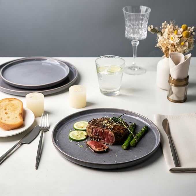 AmorArc Stoneware Dinnerware Sets,Round Reactive Ceramic Plates and Bowls Sets,Highly Scrath Resistant | Dishwasher & Microwave Safe Dishes,Service for 4 (12pc)
