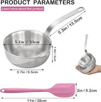 5.1-Inch Mini Frying Pan, 304 Stainless Steel Omelet Pan, Sauce Pan Mini Skillet for Single Egg, Butter Warmer Small Pot Cooking with 11" Scraper,Pink