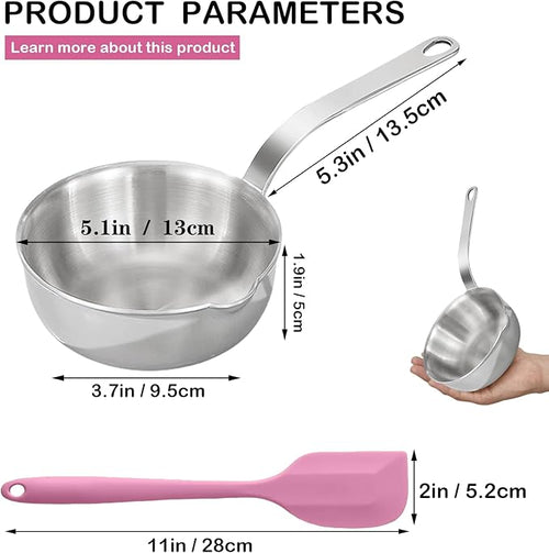 5.1-Inch Mini Frying Pan, 304 Stainless Steel Omelet Pan, Sauce Pan Mini Skillet for Single Egg, Butter Warmer Small Pot Cooking with 11" Scraper,Pink