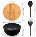 ShineMe Black Salad Bowl Set, 9.8inches Large Bamboo Fiber Salad Bowl With Lid and Utensils(Spoon & Fork), Solid Mixing Bowl For Serving Pasta, Fruits, Vegetables, Bread and Halloween Candy