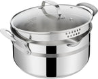 Jamie Oliver by T-fal Cook Smart 10-Piece Cookware Set, Uncoated Stainless Steel, Robust, Fast Heating, Even Cooking, Riveted Handle, Induction safe, Oven and dishwasher safe