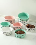UBEE Ceramic Dog Bowl Set of 2, 5.5 inch Dog Food Bowl Dish with Bone Paw Pattern, Pet Food Water Dish Feeding Plates for Small Dogs, Puppy and Cat, Pink